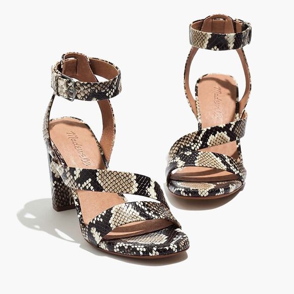 Madewell The Liv Sandal Snake‎ Embossed Leather Block Heel Strappy - Picture 3 of 9
